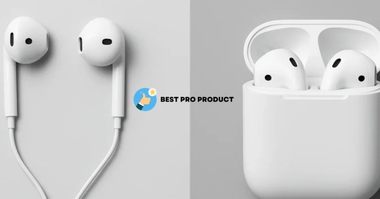Handfree vs AirPods comparison showing wired earphones and wireless earbuds features
